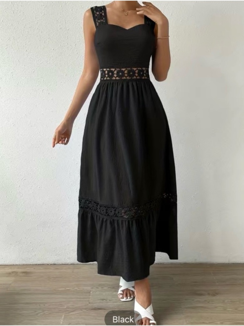 Black Maxi Dress With Waist Embroidery